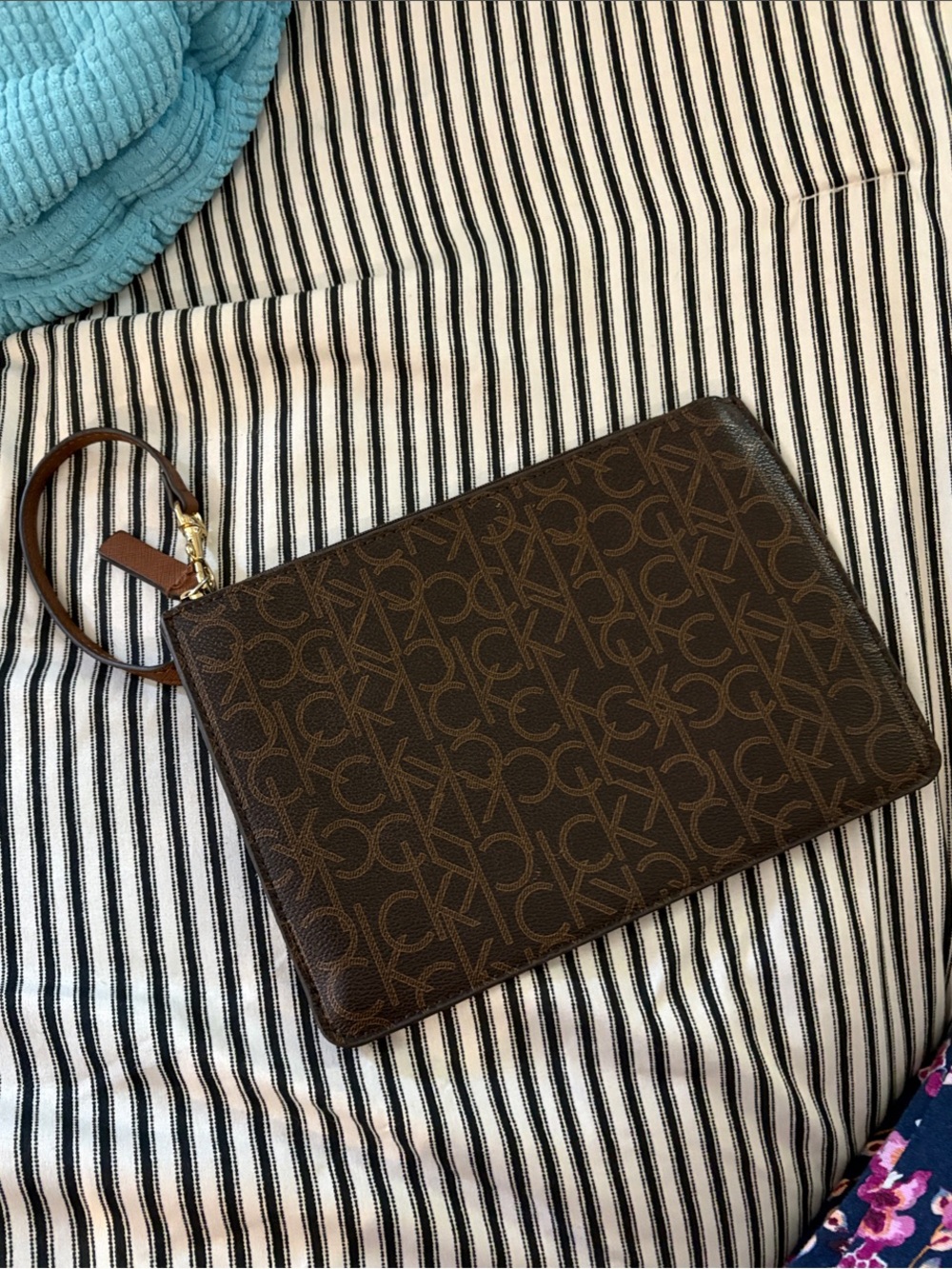 Calvin Klein Brown Monogram Wristlet Pouch/clutch